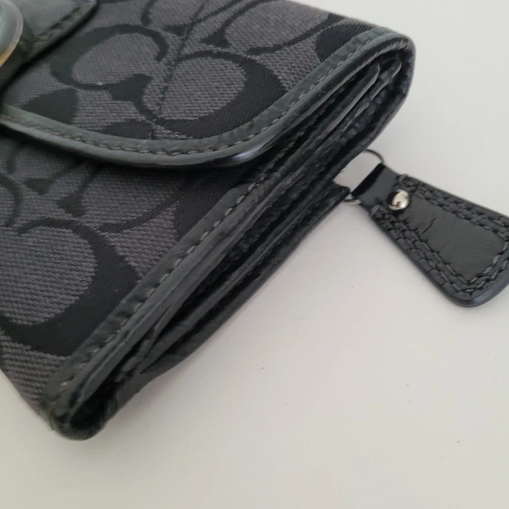 Coach Signature C Buckle Slim Envelope Wallet Black Gray Jacquard